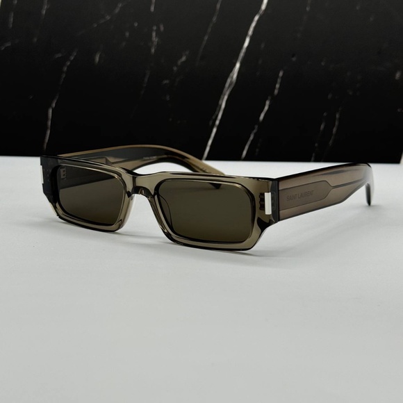 NEW SL660 003 SAINT LAURENT BROWN GREY SQUARE SL 660 003 UNISEX SUNGLASSES - Picture 1 of 10